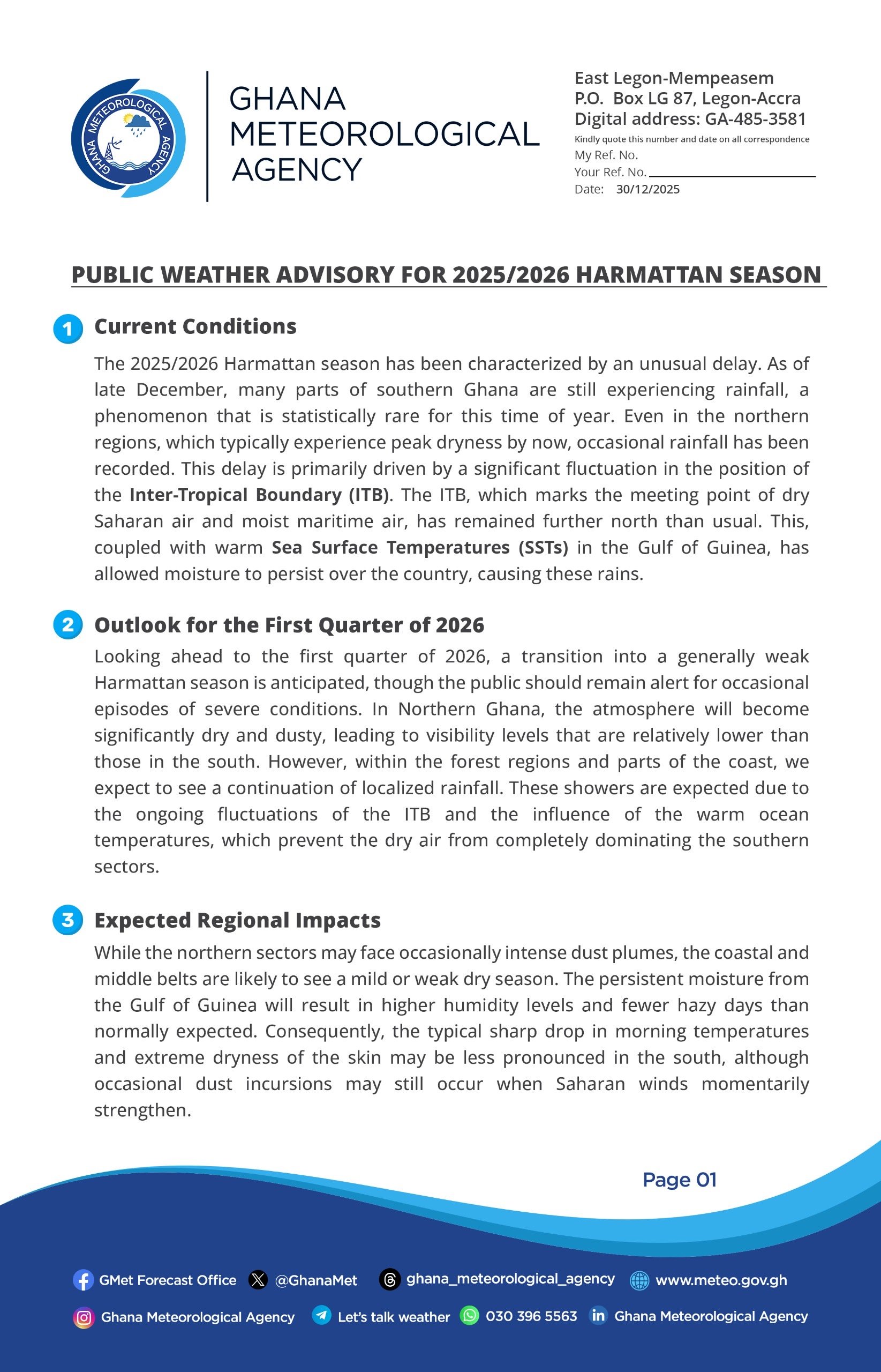 Public Weather Advisory for 2025/2026 Harmattan Season⚠️